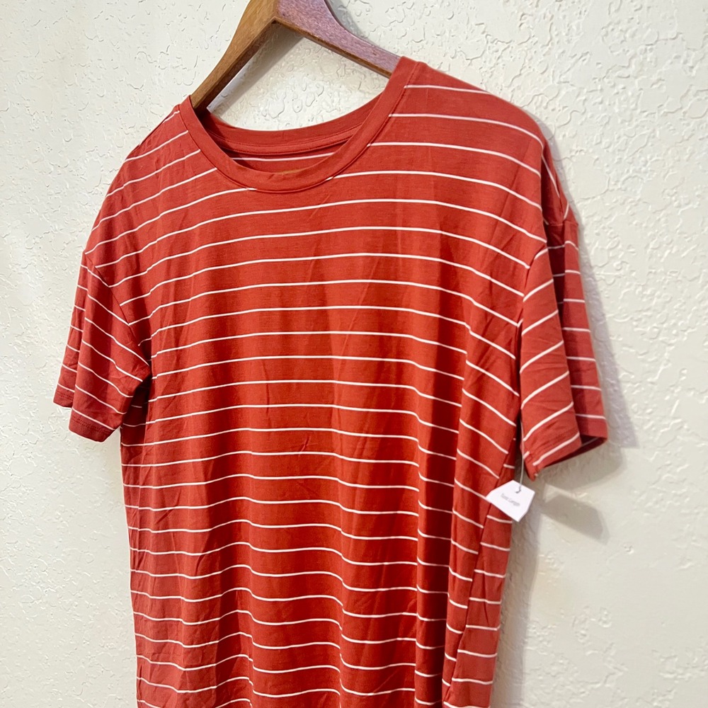 TIME AND TRU Womens Orange White Stripe Crew Neck Oversized Tee Casual Soft XS